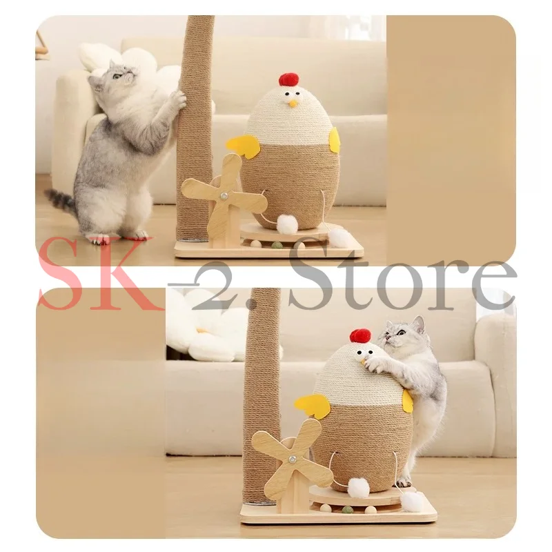 Vertical Jute & Wood Scratching Post with Turntable Small Climbing Frame Wear Resistant Self Entertaining Cat Toy