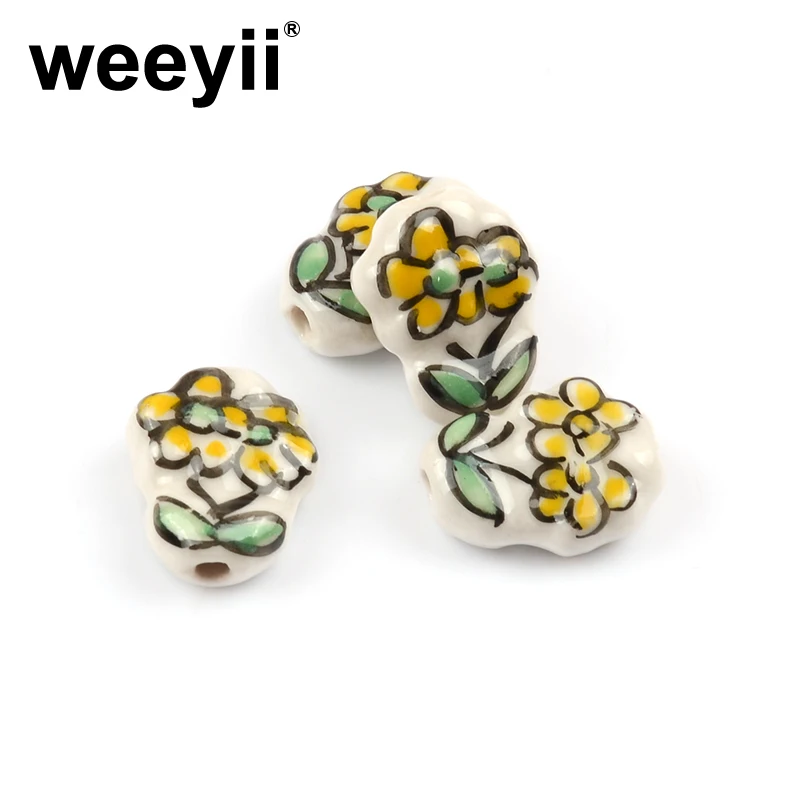 5pcs/lot 13x17mm Cute Hand Painted Resin Flower Ceramic Beads For Jewelry Making DIY Yellow Porcelain Beads Accessories Finding