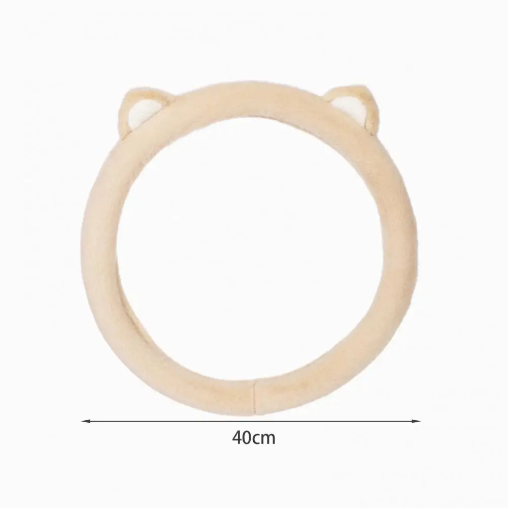 Pink Fluffy Steering Wheel Cover For Women Cute Cat Ears Plush Handle Cover Cartoon Steering-Wheel Case Universal