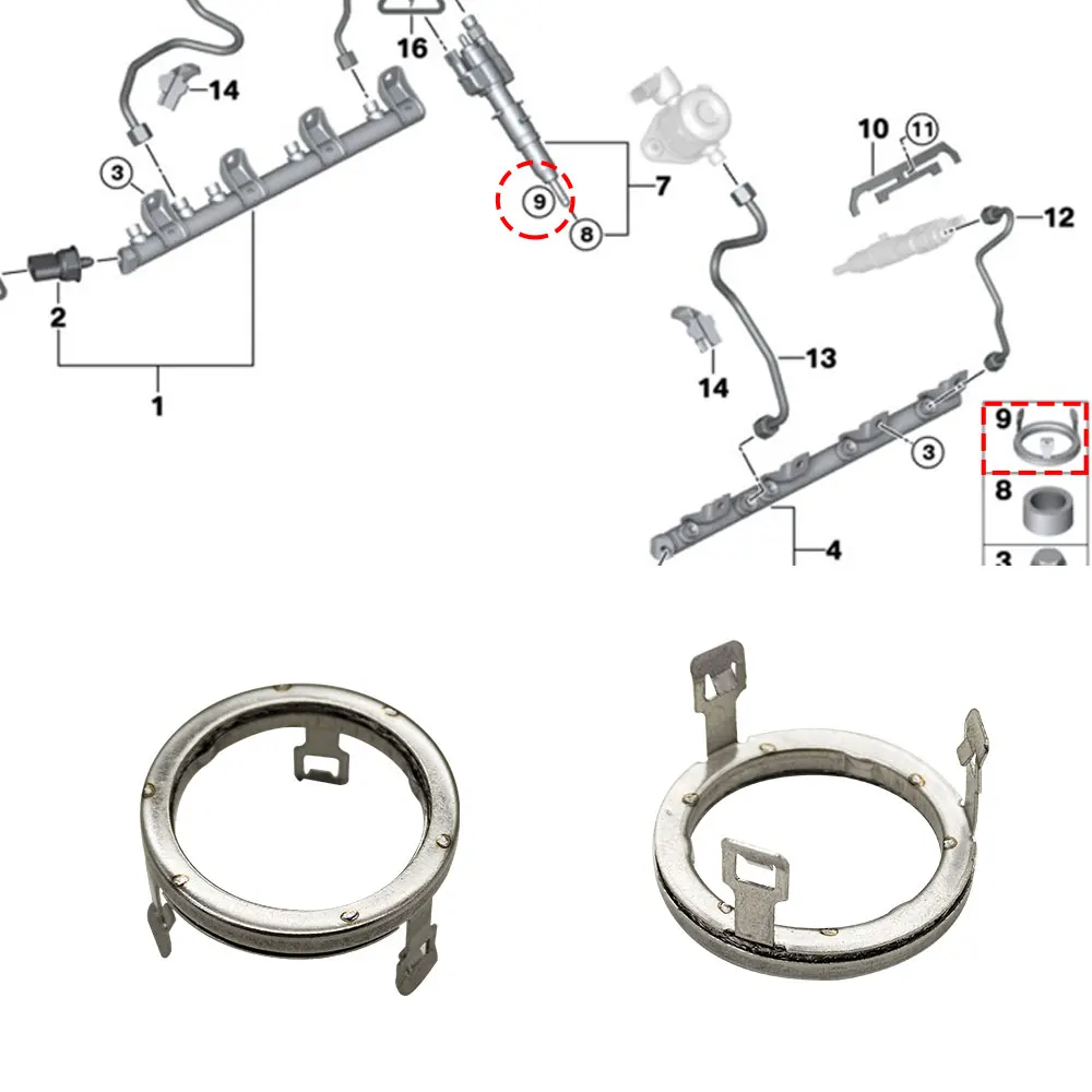 Anillo de sellado del inyector de combustible del motor del coche, soporte de retención del inyector de combustible, elementos de desacoplamiento rápido para BMW N43 N54 N63 13537564751