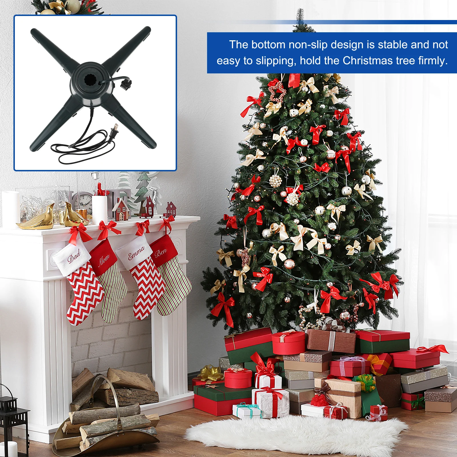 

1Pcs Electric Christmas Tree Base Rotating Tree Bracket Stable Non Slip Support for Holiday Decoration