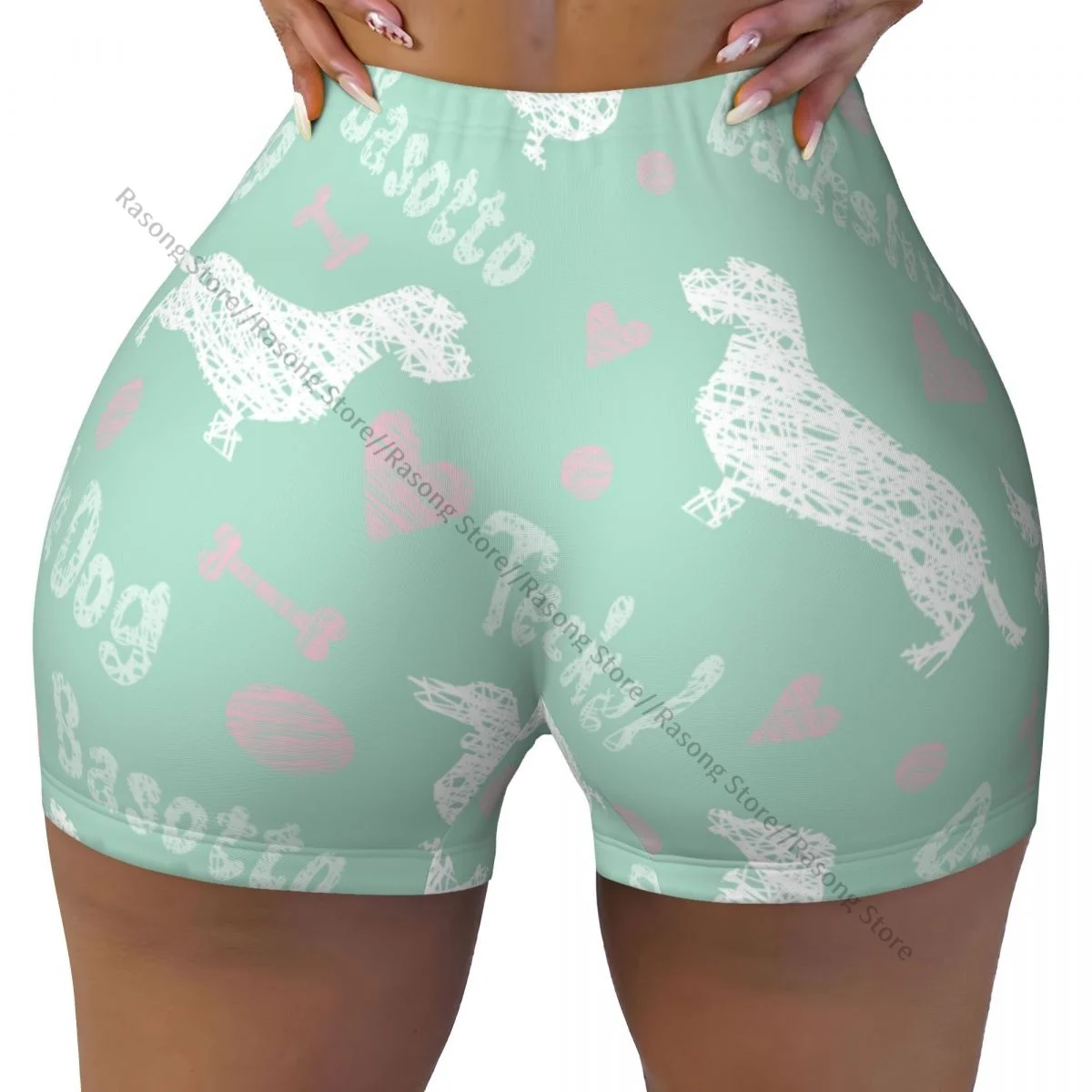 セクシーなタイトなヒップスポーツショーツダックスフント犬柄フィットネス女性の快適なヨガショーツ