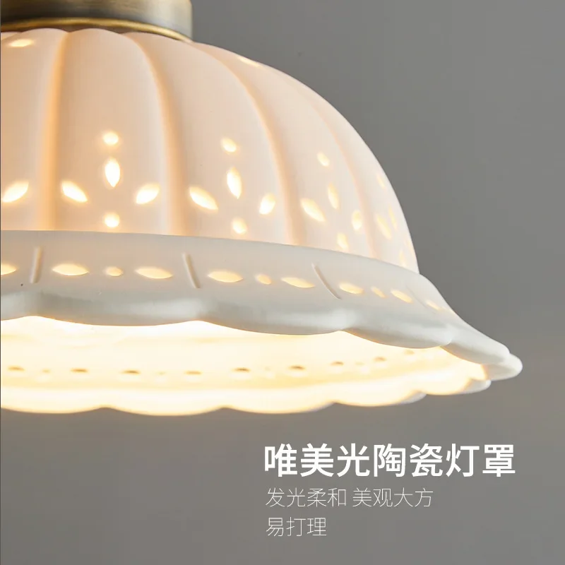 Nordic Vintage Copper Chandelier with Old Ceramic Lamp Shade for Restaurant Bedroom Cafe Bar - Living Room Floor Lamp Copper Col