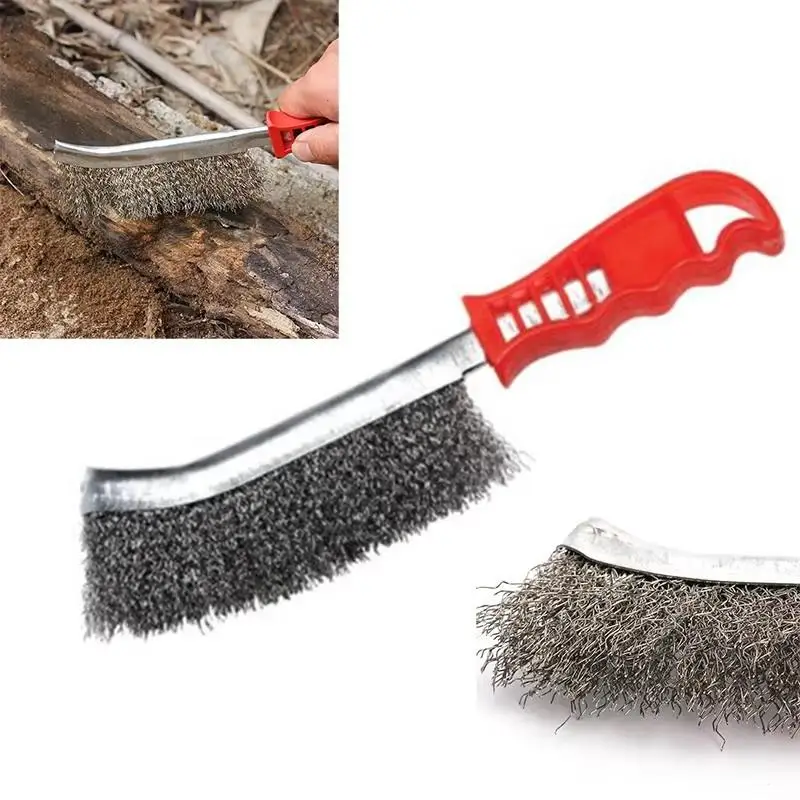 2026 New 1PCS Stainless Steel Multi-function Wire Brush Copper Plated Long Handle For Kitchen Grill Rust Removal Special Plate