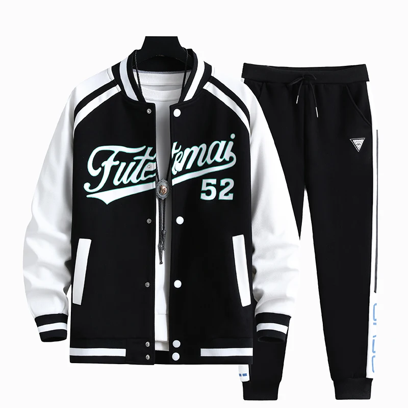 Unisex Baseball Uniform Suit Men Set Baseball Jacket Letter Embroidery Hip Hop Two-piece Street Men Tracksuits Sweatsuit