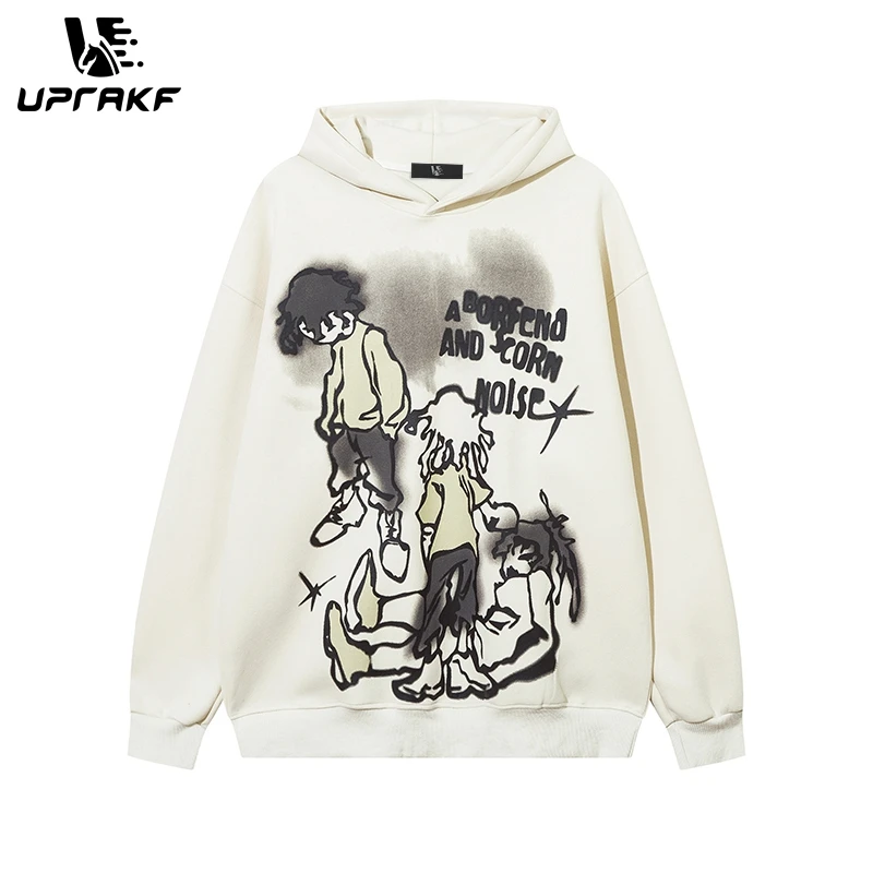 

UPRAKF Streetwear Y2K Hoodie Character Printing Sweatshirt Hip Hop Loose Tracksuit Loose Long Sleeve Casual Unisex Autumn Emo