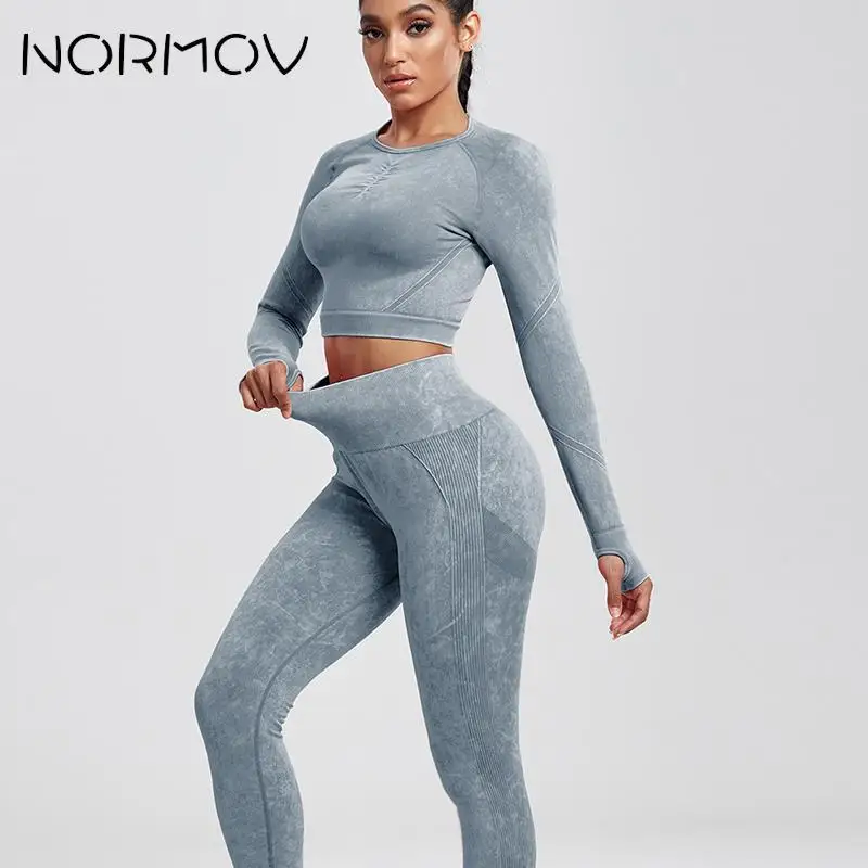 NORMOV Set sportivo da donna senza cuciture a costine 1-2 pezzi Set da yoga Leggings Reggiseno sportivo Tute da fitness Set da allenamento per