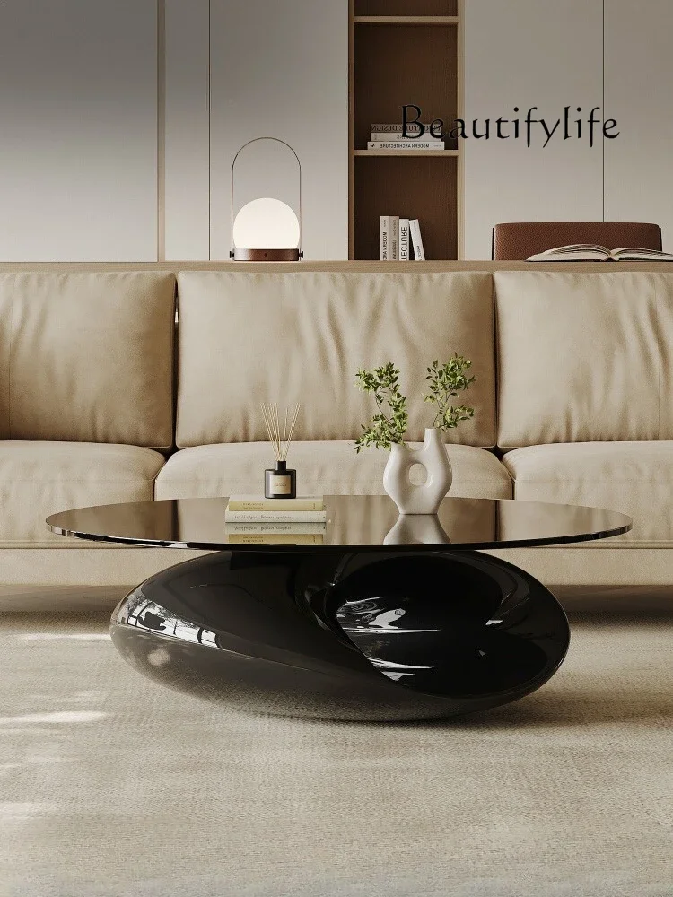 

09Italian minimalist coffee table high-light paint round small apartment home living room designer tempered glass light