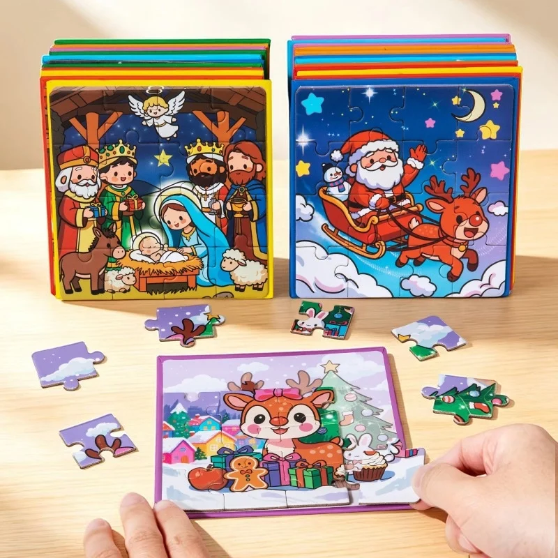 Christmas Theme Sticker Magnetic Puzzle Game Early Learning Education Toys Santa Snowman Puzzle Xmas Stocking Stuffer Gift
