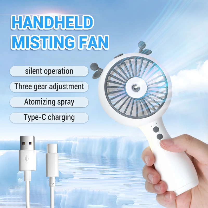 

Mini Portable Electric Fan 3 Speed Spray Water Misting Camping USB Air Conditioner Rechargeable Wireless Cooling Handheld Fan