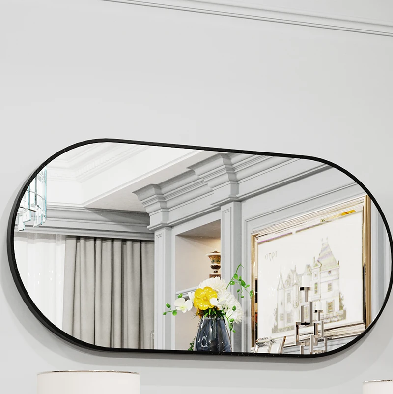 Black Oval Mirror Light makeup Mirror Metal Frame Magnifying mirror touch led bathroom espelho house accessory GY