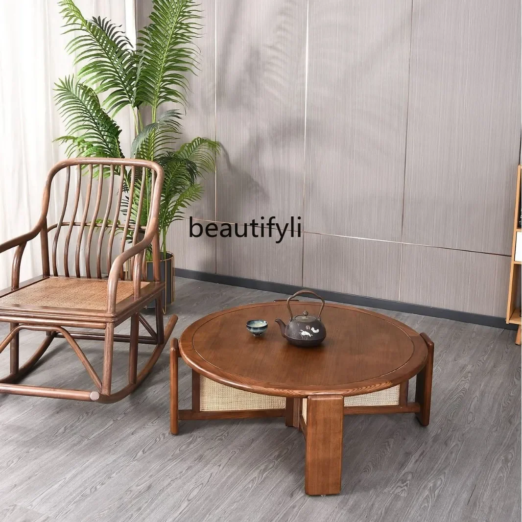 E153 Factory Direct Round Coffee Table Japanese Style Tatami Small Apartment Rattan Tea Table Storage Round Homestay