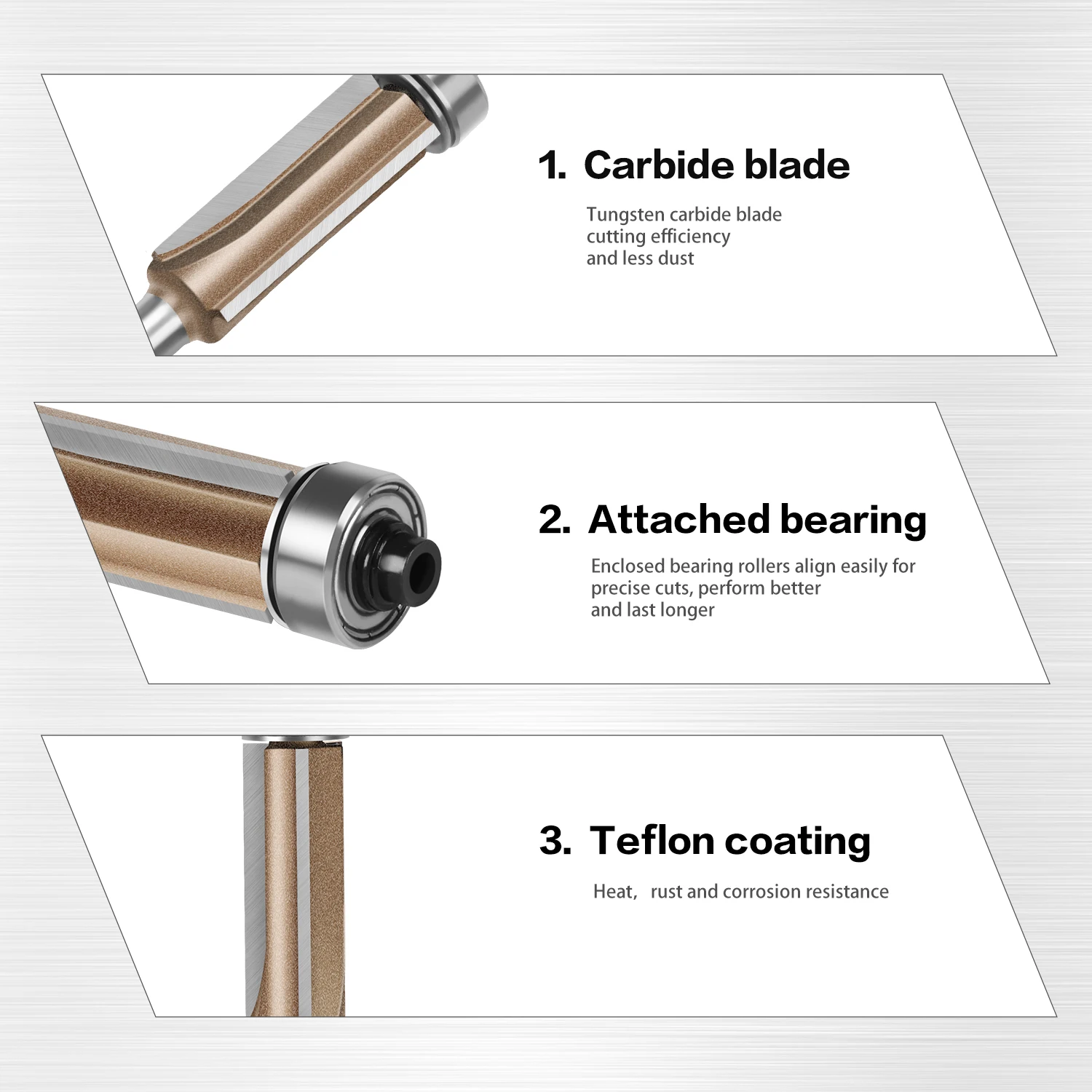 Shank Z3 Flush Guarnição Router Bit, 3 Flauta Padrão, Madeira Router Bit com Rolamento, Madeira Fresa, 6mm, 1 em, 4in