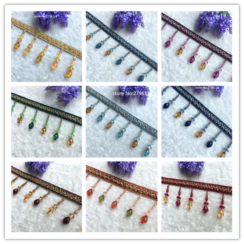 

50 meters / wholesale 9CM long curtain lace tassel edge acrylic crystal pendant curtains DIY accessories curtain fabric