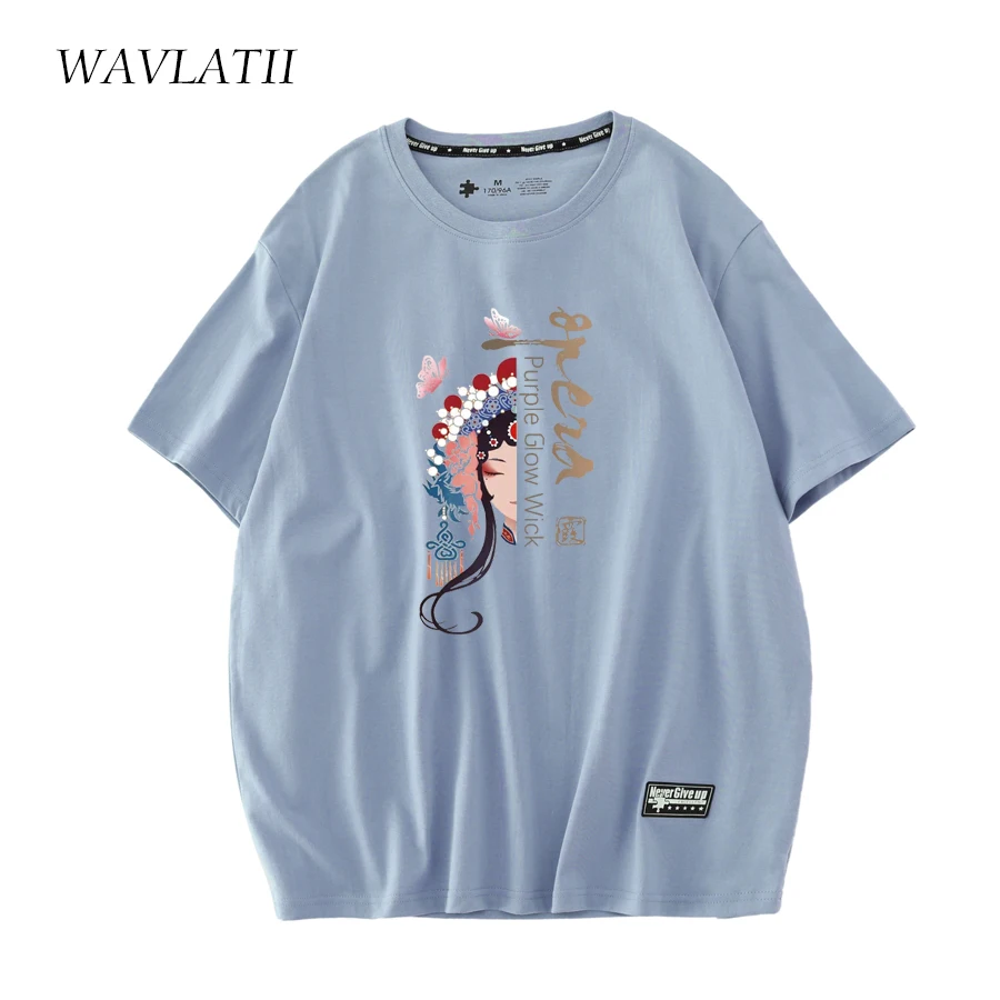 WAVLATII New 2023 210g/m2 Cotton T Shirts for Women Purple Summer Female Tees Lady Pink Opera Pattern Short Sleeve Tops WT2302