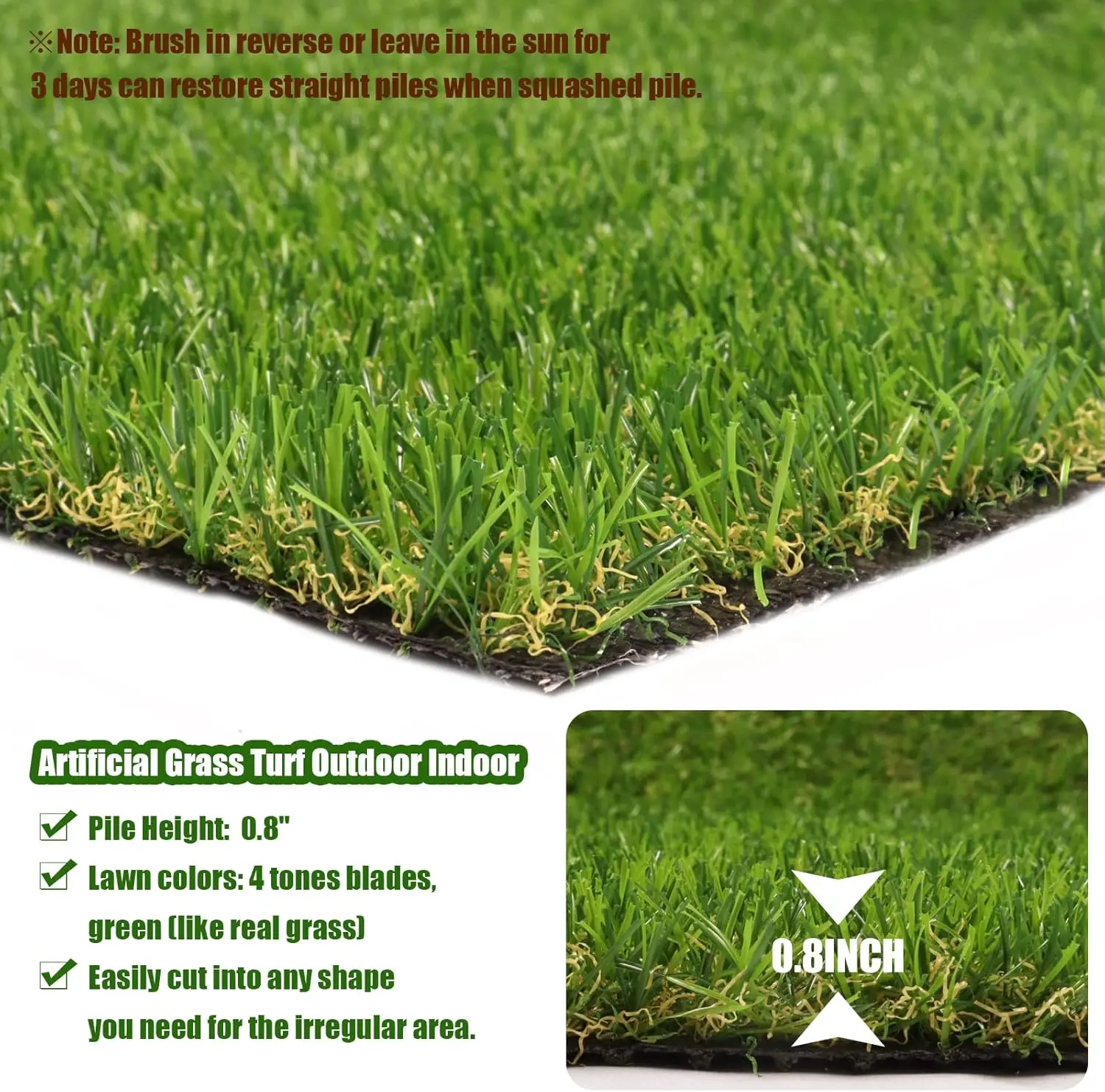 Heyroll Realistic Artificial Turf Grass, 5 Ft X 8 Ft Artificial Synthetic Fake Grass, 20Mm Green Turf Rug Pet Dogs Lawn Mat