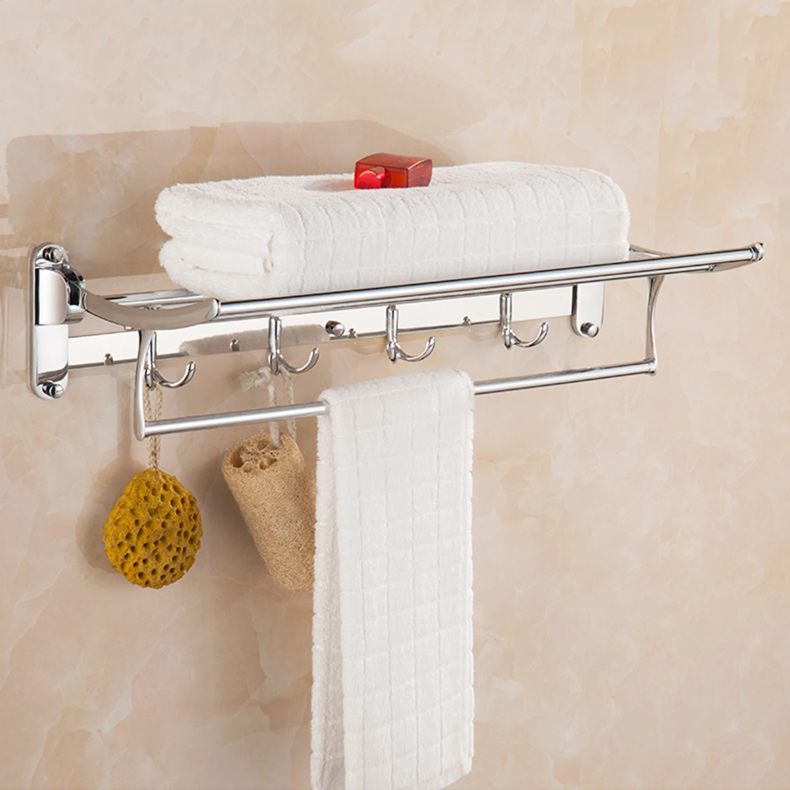 Stainless Steel Bathroom Towel Holder Storage Organizer Shelf Wall Mounted Towel Rack Home Hotel Wall Shelf for Kitchen Bathroom