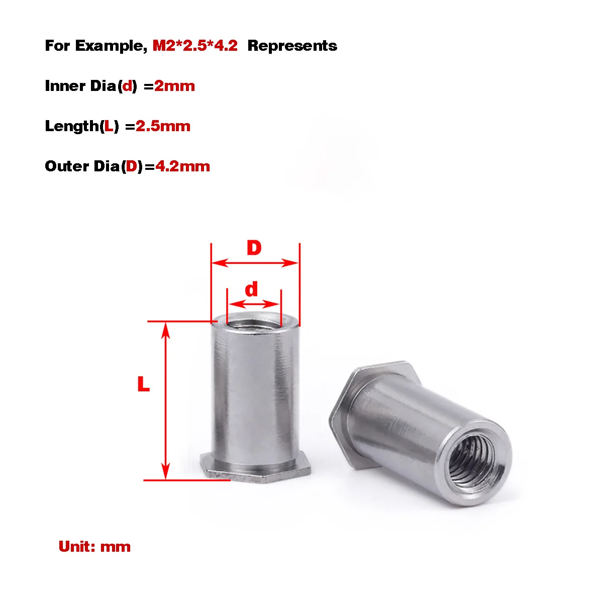 

304 Stainless Steel Through-Hole Riveting Nuts / Hexagon Head Pressure Plate Studs Riveting Parts