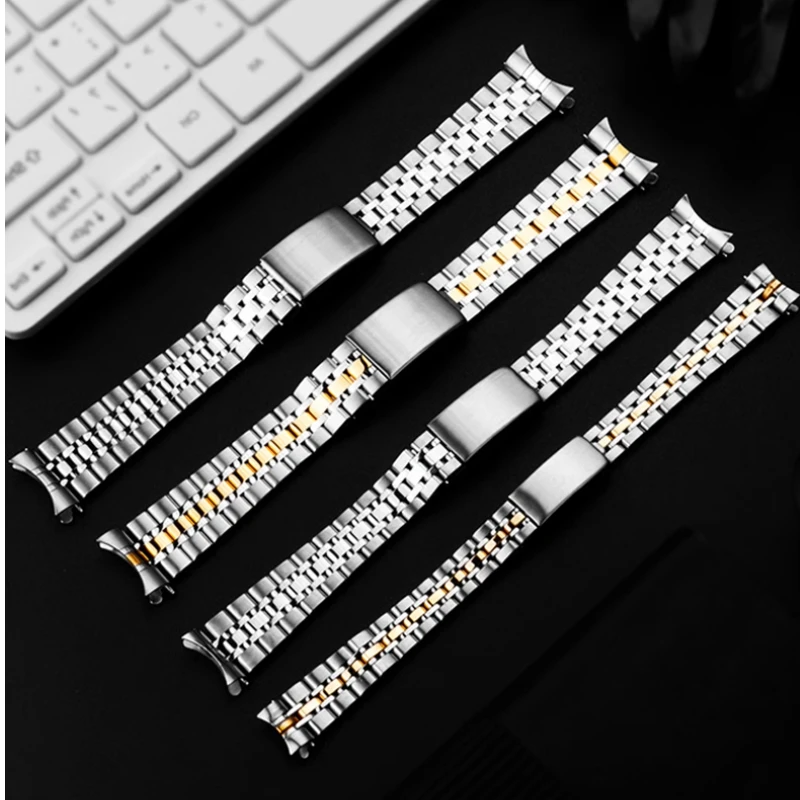 Curved end Watch Strap 13mm 17mm 19mm 20mm Silver golden Stainless Steel Watchband For Tudor Hydro Wrist Bracelet Folding Clasp