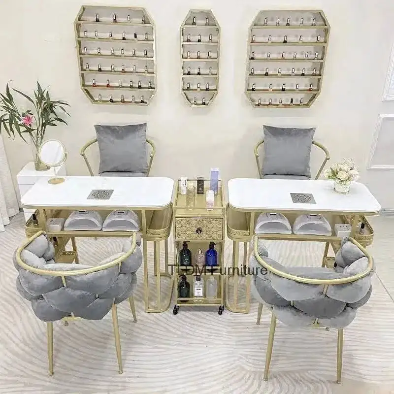 Furniture Vacuum European Tables Wrought Salon Iron Manicure Professional with Nail Tables Cleaner Nail Table and Chair Set