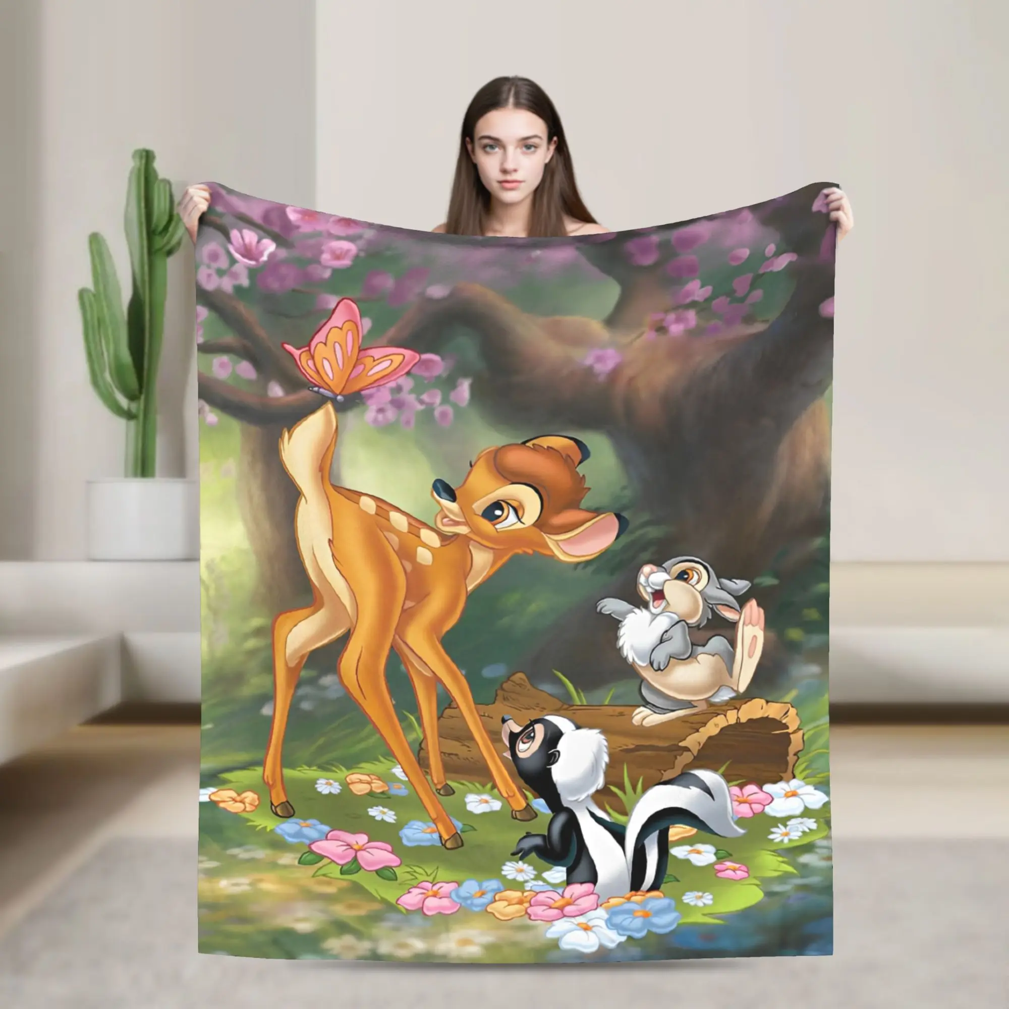 

Bambi Cartoon Blanket Flannel Vintage Warm Throw Blankets for Home Restaurant Spring/Autumn