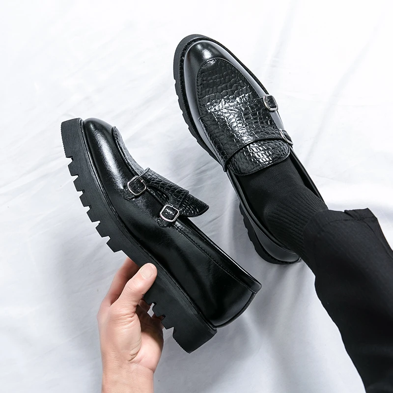 Hight Quality British Style Business Casual Leather Height Increasing Shoes For Men\'s Loafers Black Hombre Daily Dress Pointed