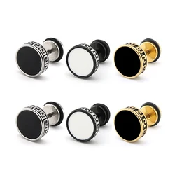 1 Pair Stainless Steel Retro Stud Earrings Round Flat Ear Stud Screw Back Earrings Jewelry Piercings Men Women Earrings