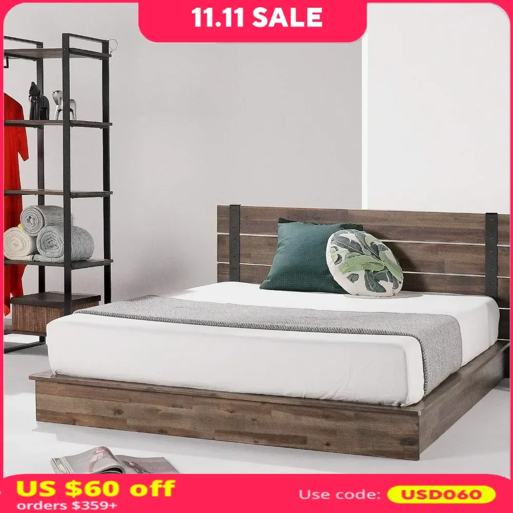 

Bed Frame / Solid Acaciawood Mattress Foundation / No Box Spring Needed /bed Frame Queen Size