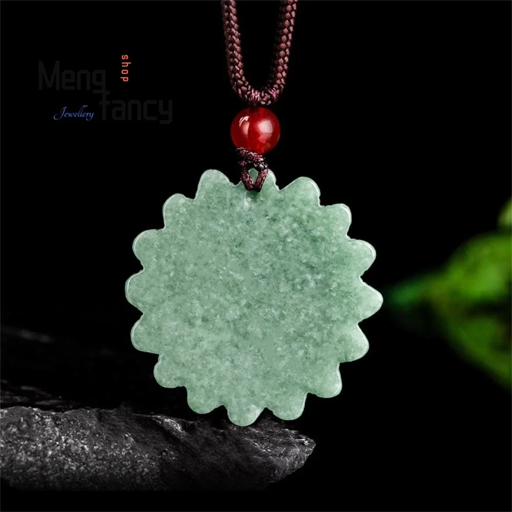 Natural A-goods Jadeite Bean Green Sunflower Jade Pendant Personalized Best Selling Handicraft Fashion Fine Jewelry Holiday Gift