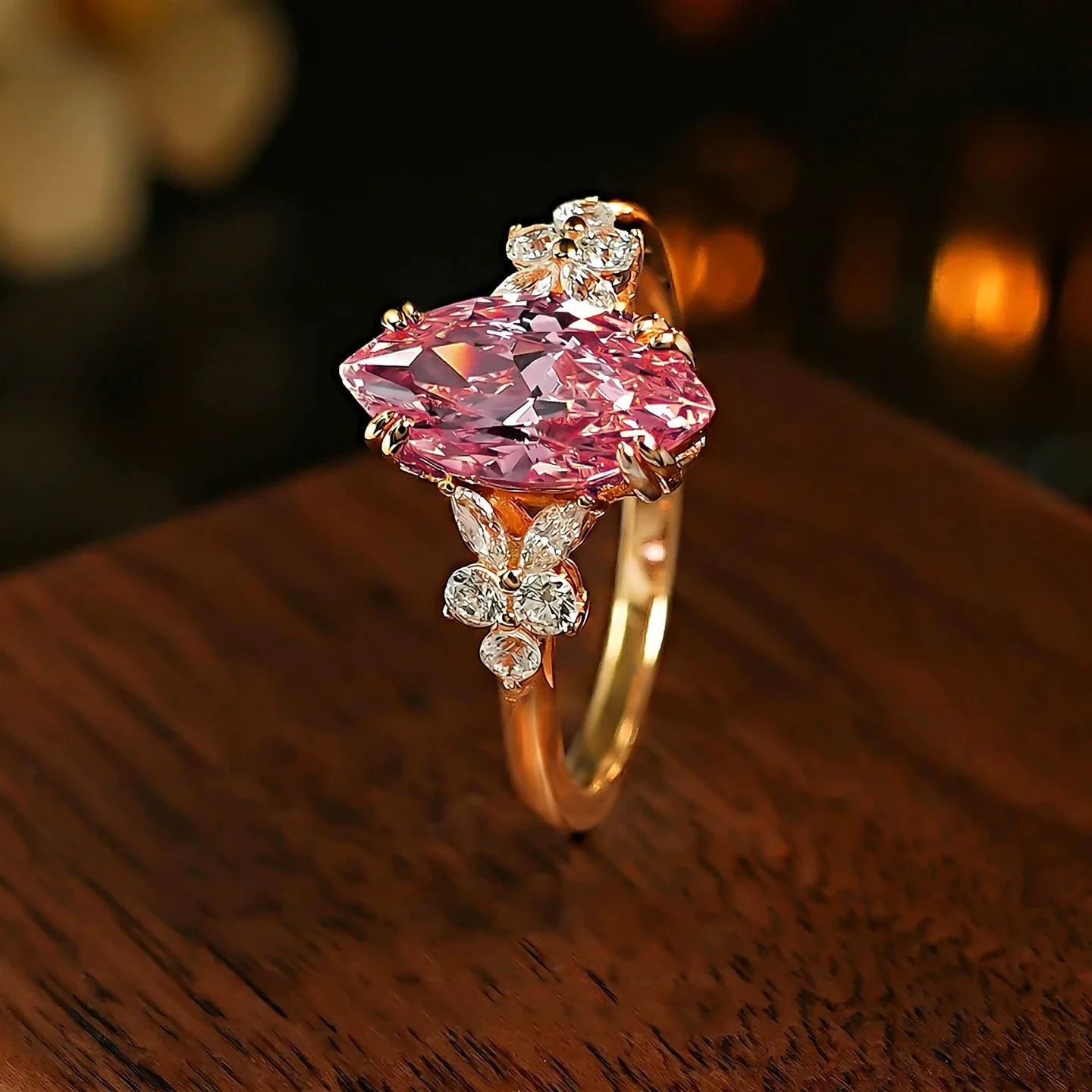 S925 Sterling Silver Ring Light Luxury High-End Pink Ice Flower Women's High Carbon Diamond Open Wedding Ring Ring