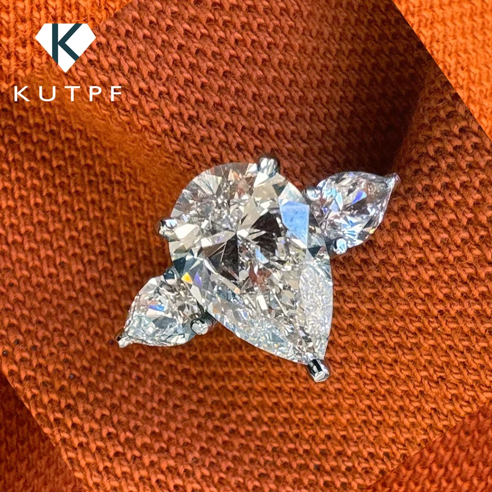 1/2/3/6 karatowy diament Moissanite pierścionki zaręczynowe dla kobiet 925 srebro 3-kamień kształt kropli wody obrączka