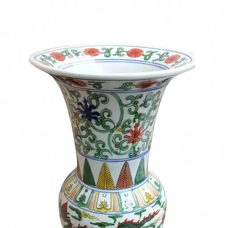 Traditional Chinese Wucai Dragon Gu Vase Art Deco Porcelain Floor Vase White Tall for Home Decor and Wedding Occasions