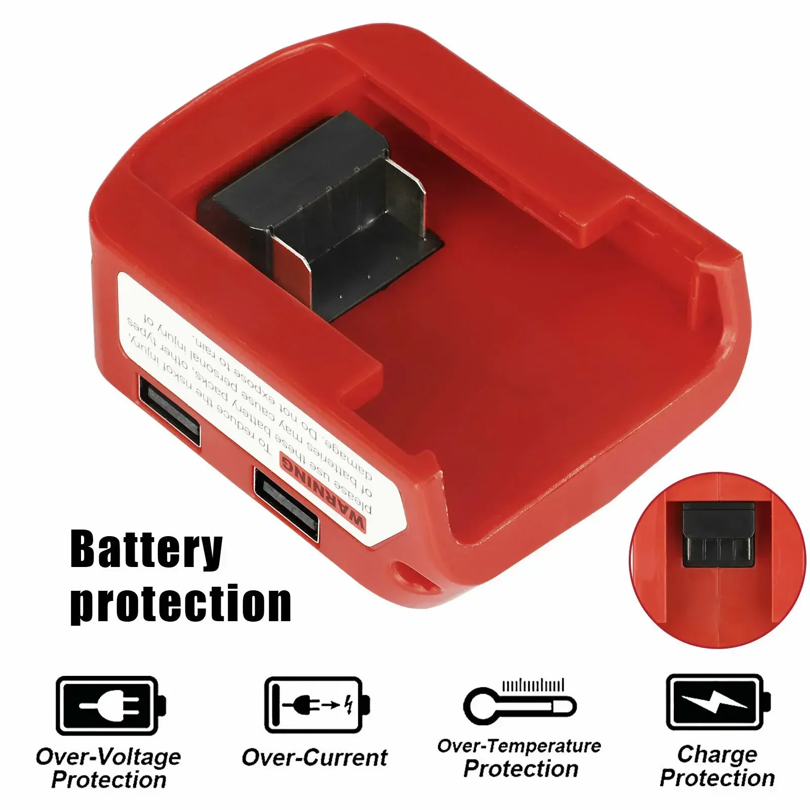 Battery Adapter Power Source USB Charger For Milwaukee 18V Battery with USB Port DC 12V/2A LED Light For Heated Jacket