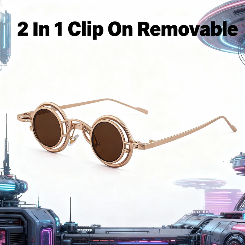 

Clip On Small Round Removable Sunglasses Women 2025 Luxury Brand Retro Metal Frame Prescription 2 In 1 Eyewear For Ladies UV400