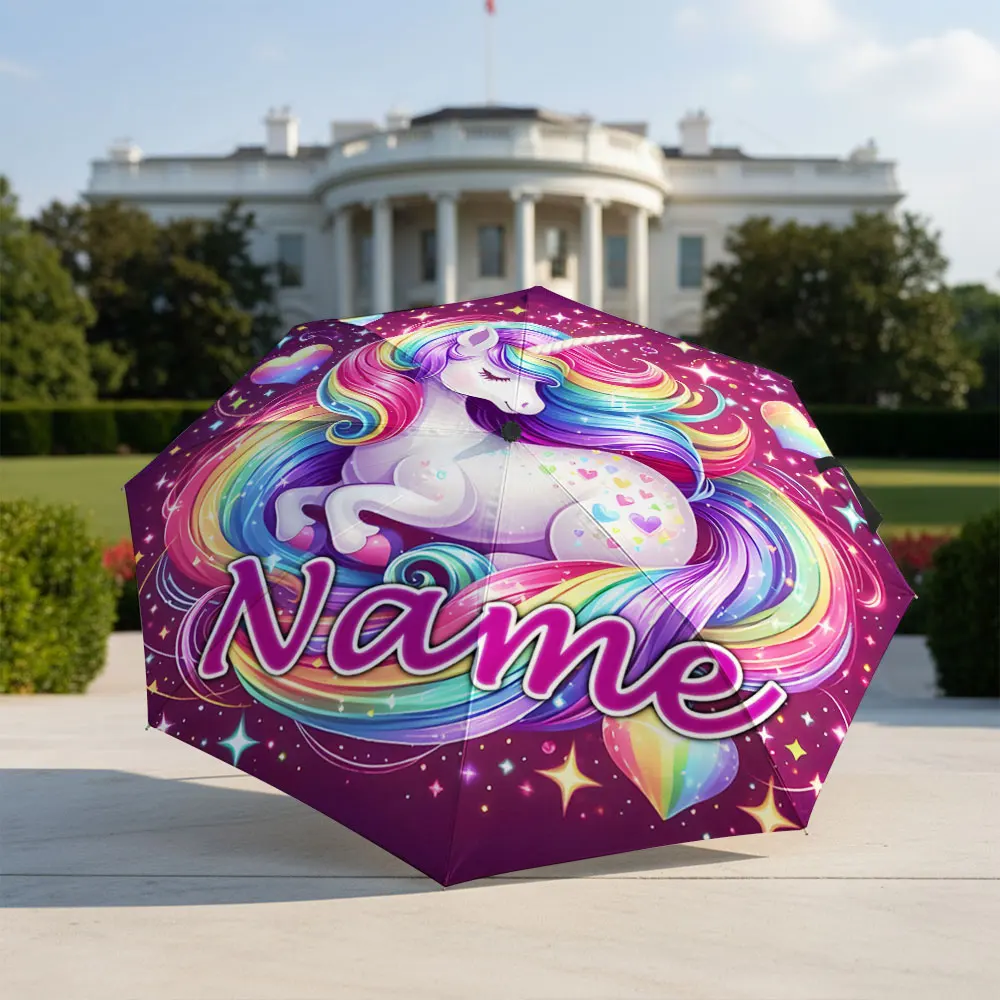 Paraguas con Nombre Personalizado, Paraguas Infantil de Unicornio Colorido, Paraguas Plegable de Moda para Días Soleados y Lluviosos, Regalo de Navidad