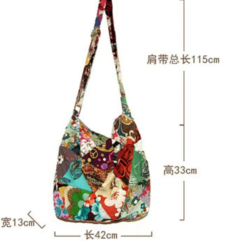 Annmouler Women\'s Bag 2022 Trend Bohemian Style Women Shoulder Bag Cotton Fabric Crossbody Bag Patchwork Adjustable Female Bags