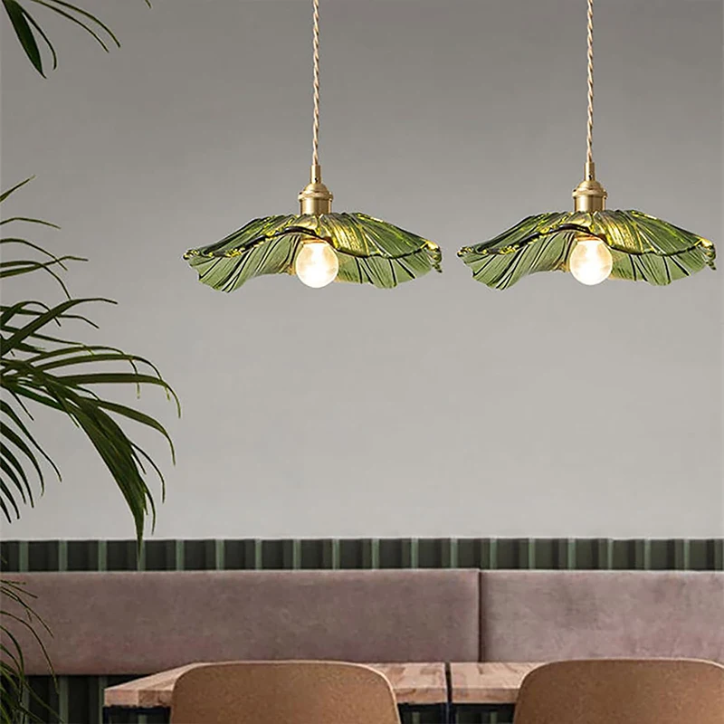 Pendant light With Glass Lotus Leaf Lampshade Adjustable Ceiling Chandelier Farmhouse Dining Room Kitchen Island Hanging Lamps