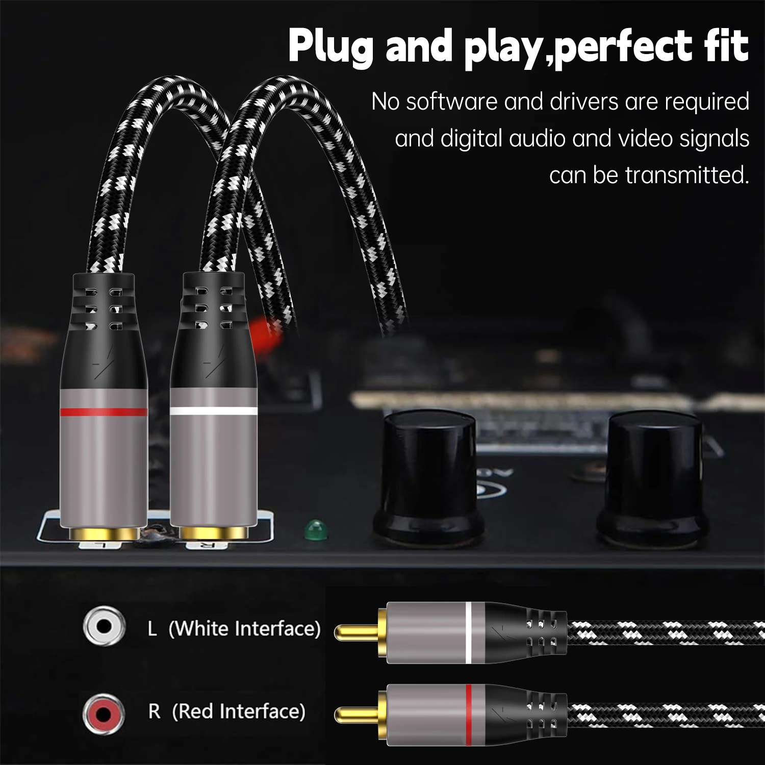 Kabel RCA Stereo HIFI 2RCA do RCA Kabel Audio Męski do Męskiego Kable Aux do Kina Domowego HDTV DVD Głośnik Wzmacniacz Mocy — zdjęcie produktu 6