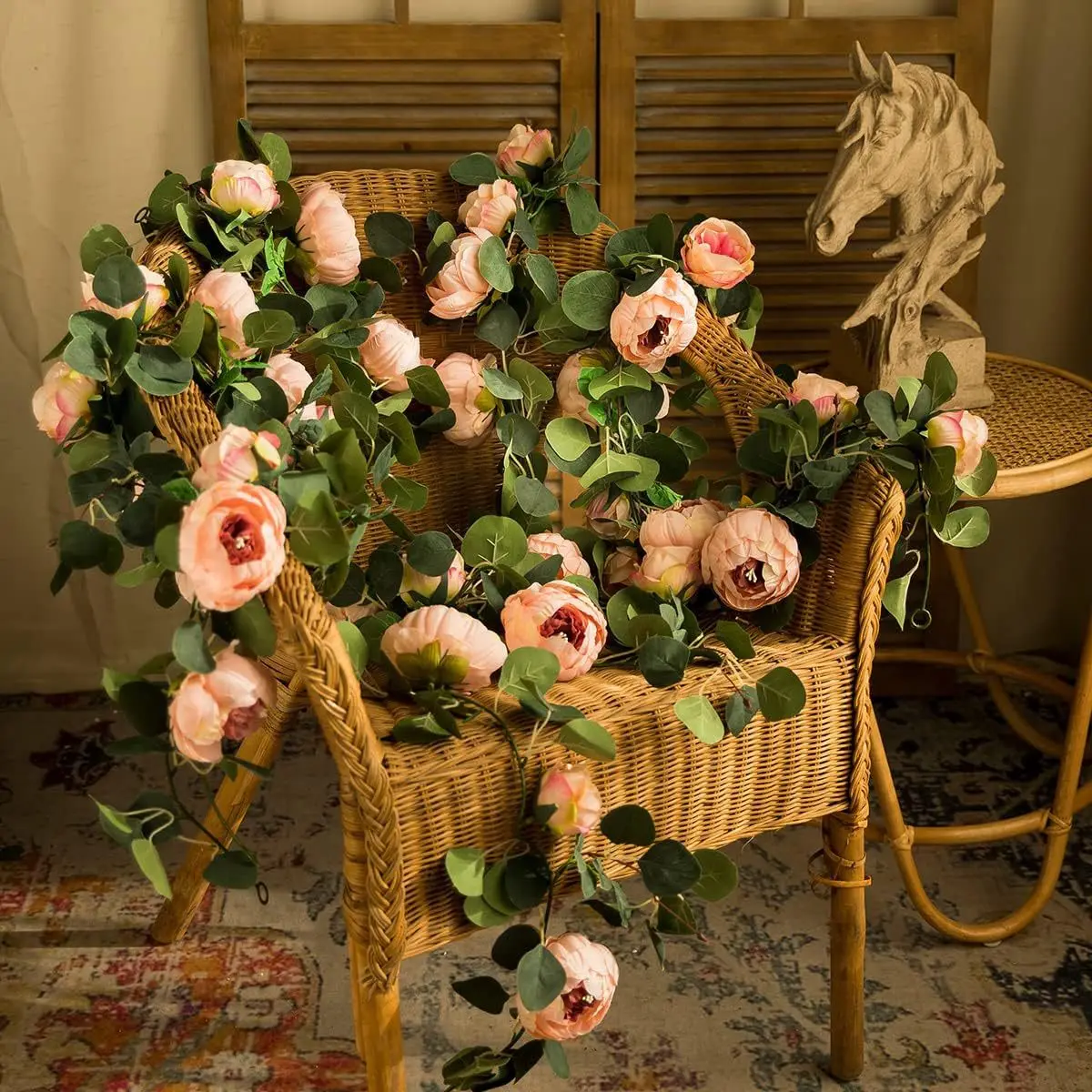 

Peony flower vine simulation fake flowers rattan eucalyptus leaves rose cane wedding decoration fake flowers wall hanging