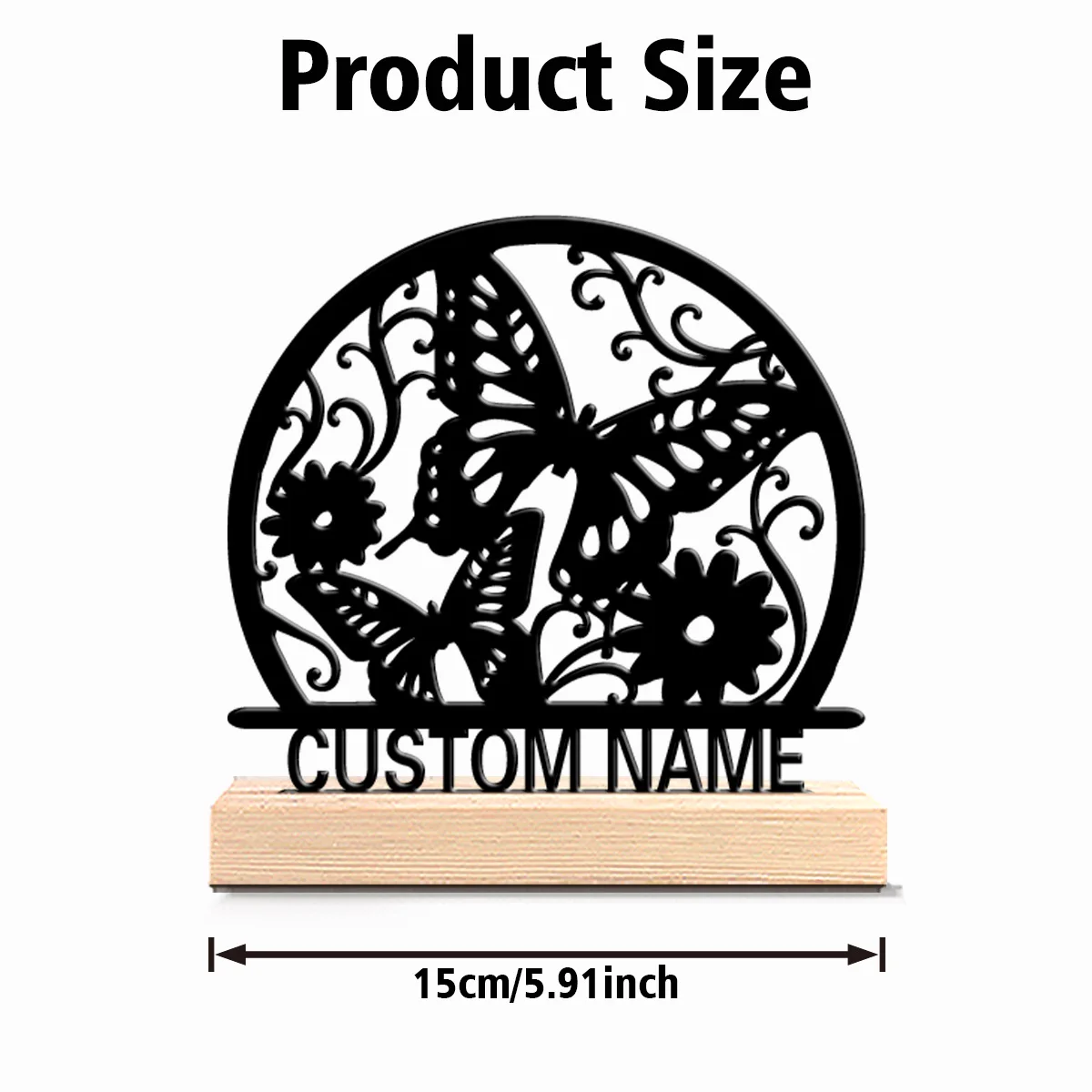1pc Beauty Personalized Custom Butterfly and Flower Metal Statues With Wooden Base Tabletop Decoration Natural Elements And Pers