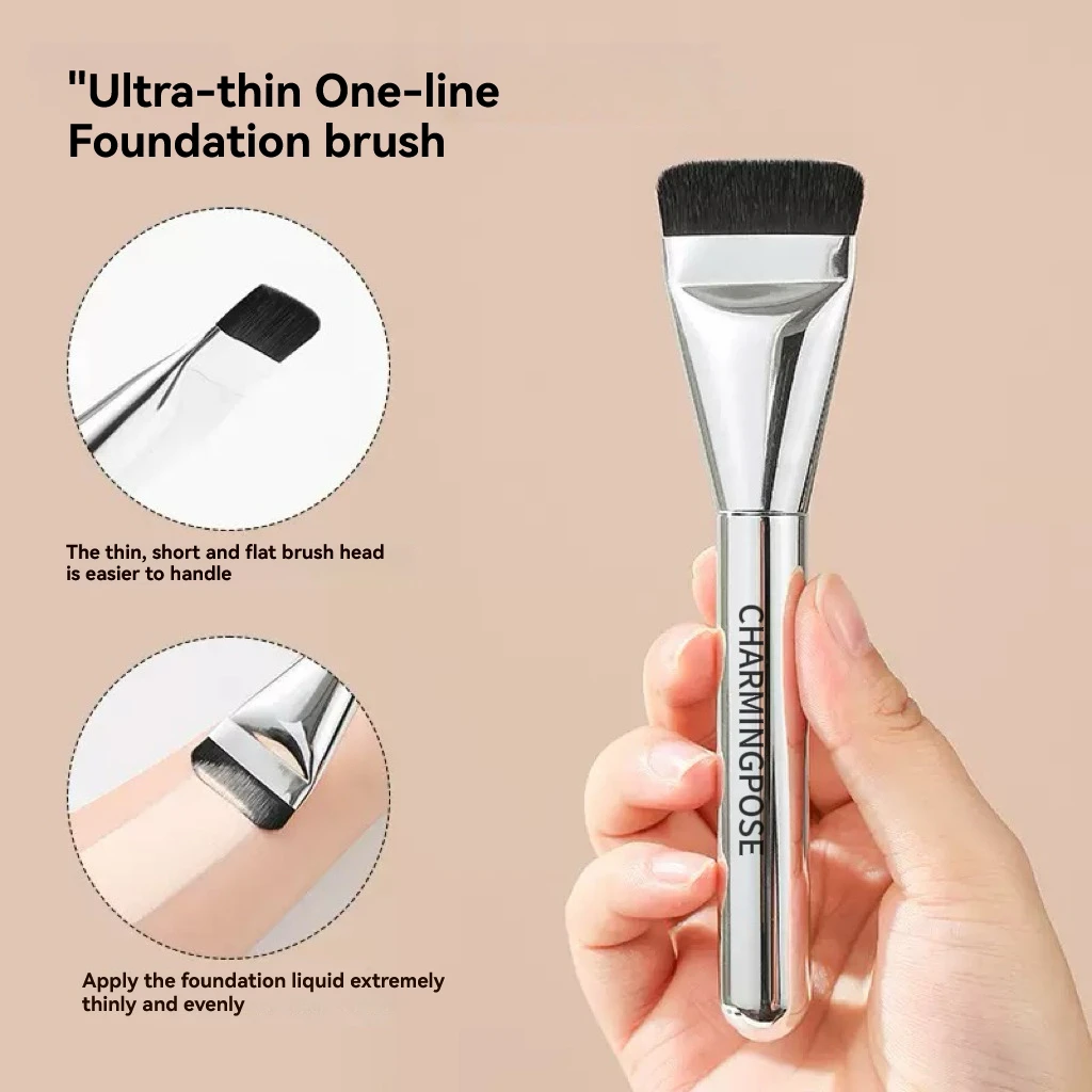 CHARMINGPOSE  Flawless Airbrush Makeup Kit - Ultra Thin Flat Foundation Brush & 1 Makeup Sponge for Liquid & Cream | Streak-Free
