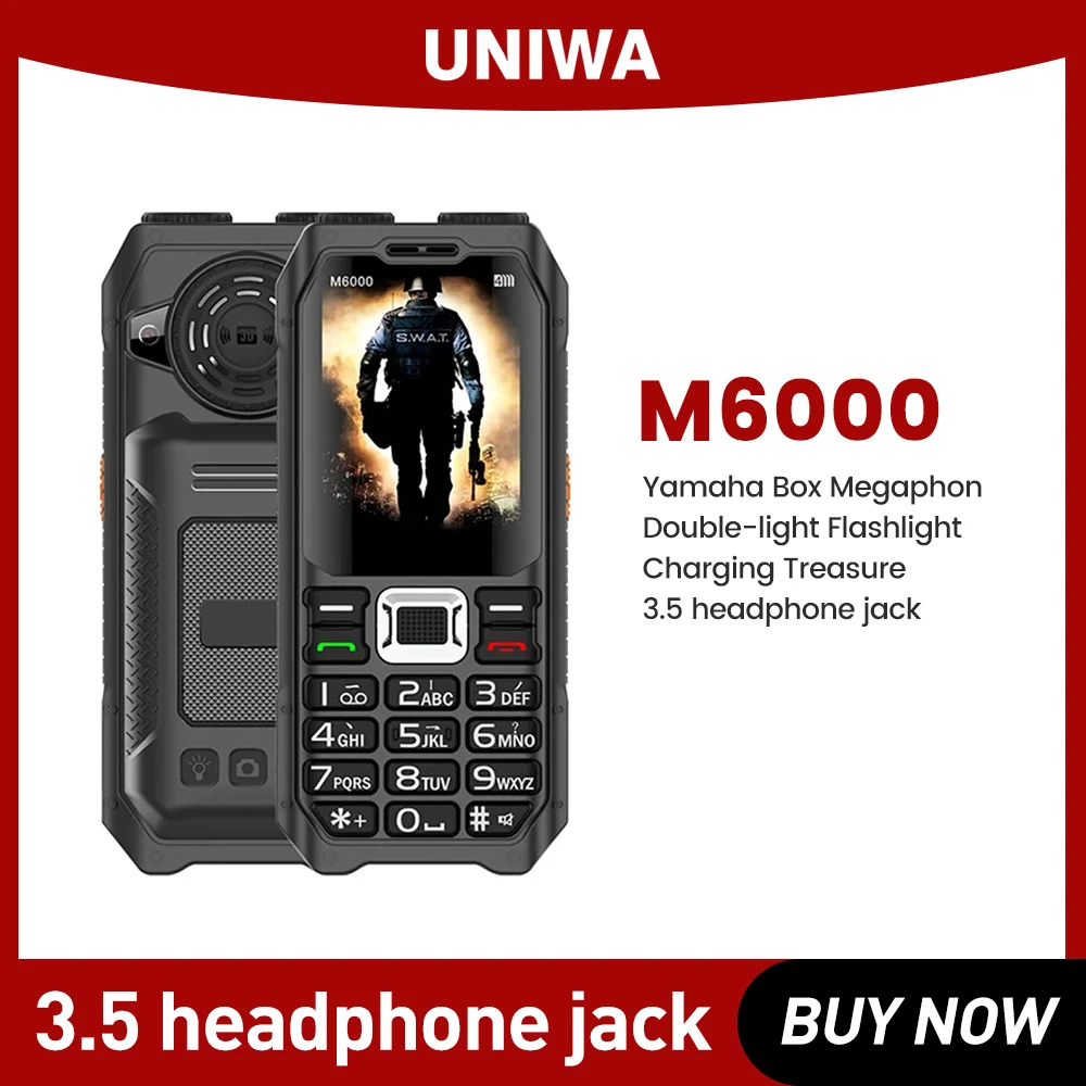 UNIWA M6000 2G fonction téléphone batterie externe 2.3 pouces FM Radio MP3 enregistrement vocal torche pas cher téléphone portable anglais touches bouton téléphone portable