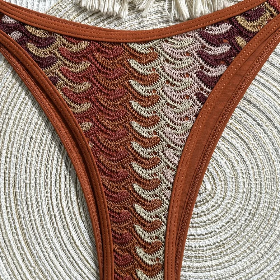 New Vintage Crochet Bikini Set Bohemian Beach Vacation Two-Piece Swimsuit Retro Swimwear Summer Sexy Crocheted Bikini Swimwear - Image 4