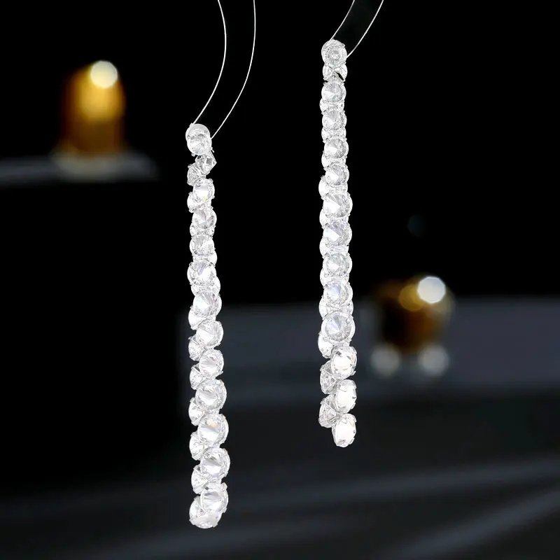 

Luxury High-End Feel New Banquet Dress Trendy Super Shiny Zircon Inlaid Face-Flattering Long Earrings