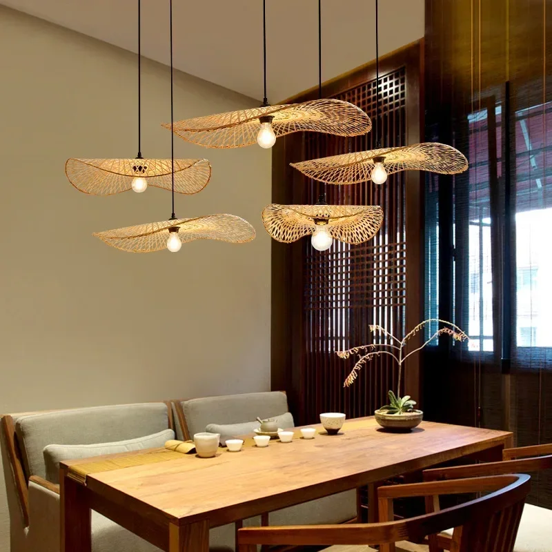 1Pcs Hand Woven Bamboo Pendant Lights Southeast Asia Dia 35cm Rattan Wicker Chandelier Dining Rroom Bamboo Art Lamp