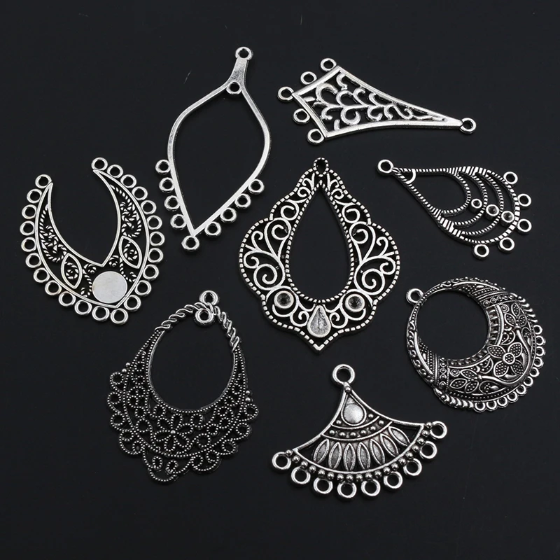 10pcs Antique Silver Plated Boho Vintage Bohemian Connector Charms Pendant DIY Necklace Bracelet Jewelry Making Accessories