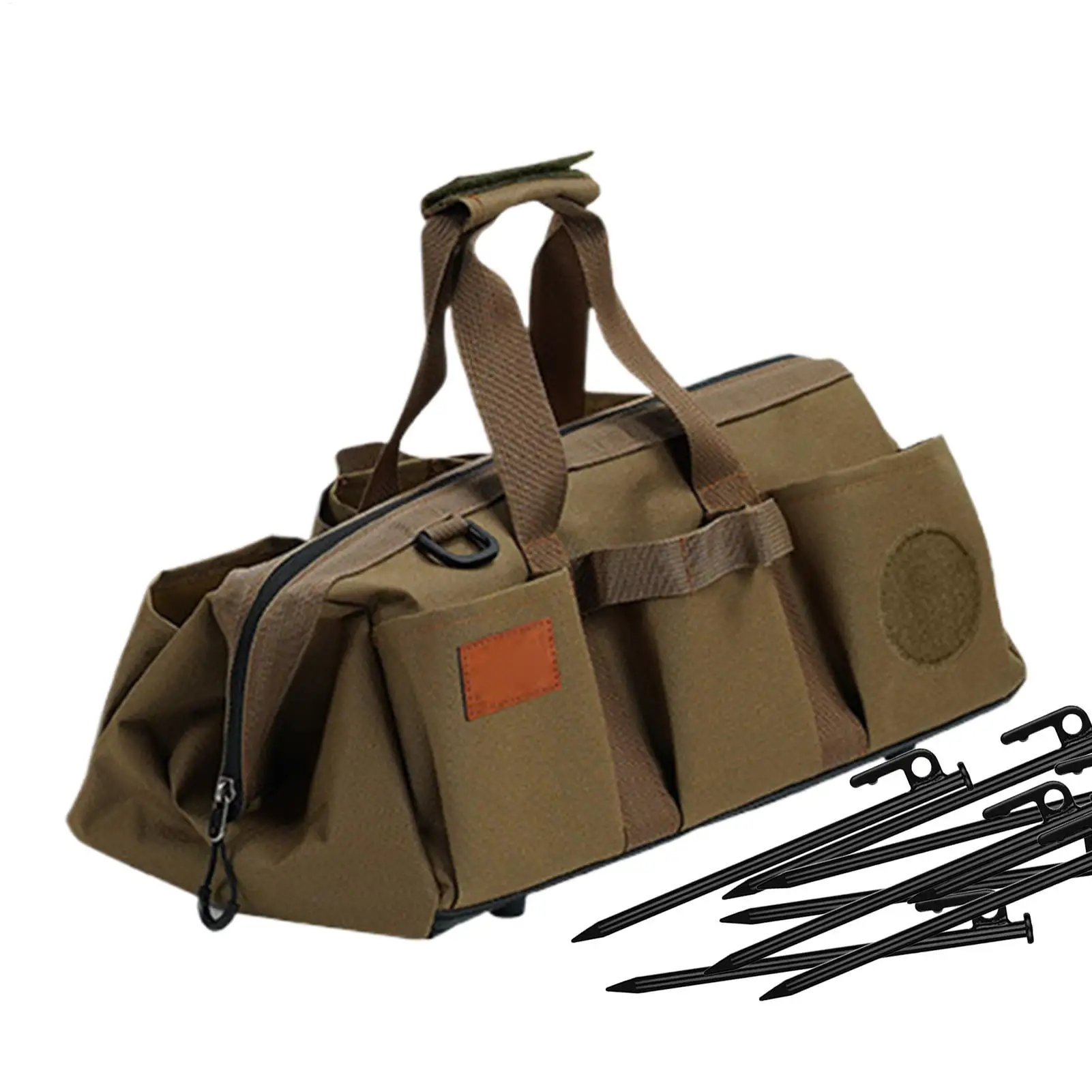 Camping Peg Storage Box Tent Stake Bag Ground Stakes Storage with Divider Plate Foldable Ground Peg Container for Outdoor Fence