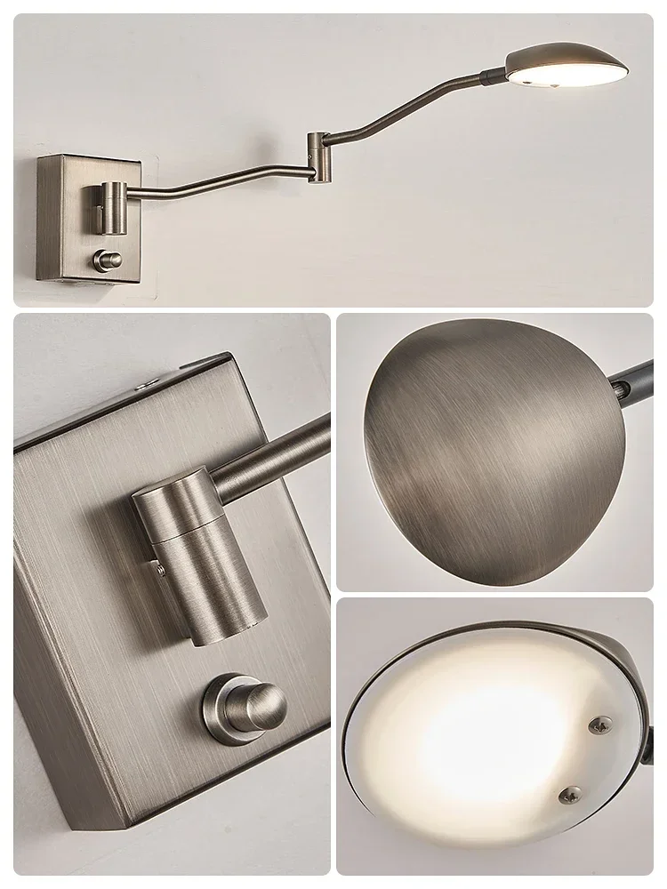 Full spectrum eye protection reading wall lamp Nordic living room and study dimming rocker arm lamp with rotatable switch