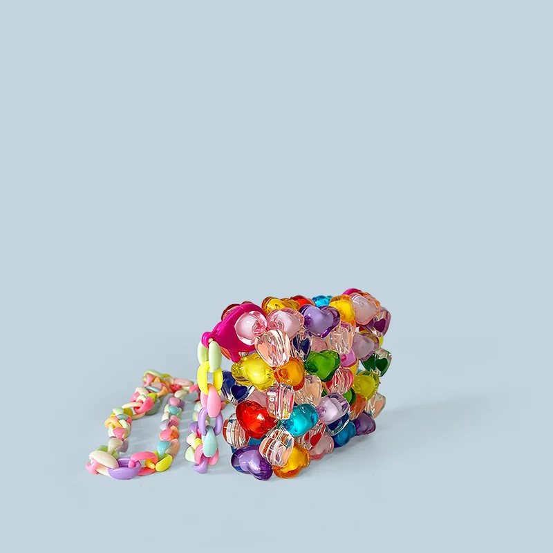 Nowa torebka Jelly Rainbow Love Bead Bag Ręcznie tkana torebka damska Dopamina Torebka krzyżowa w kształcie serca Mini — zdjęcie 5