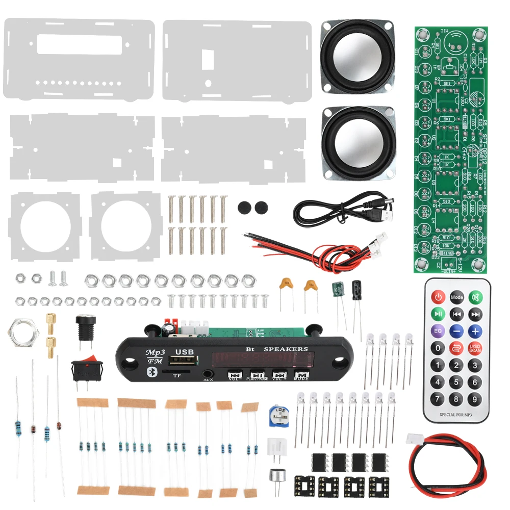 FM Radio DIY Loose Parts Kits BT5.0 Speaker Diy Electronics Kits with Rhythm Light Support USB SD AUX Input Speaker Welding